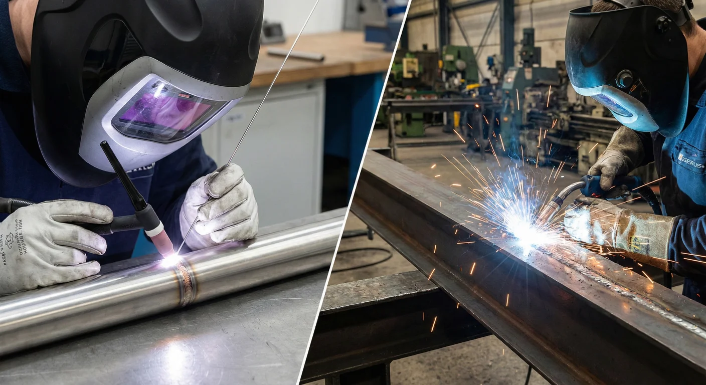 Soldadores realizando los dos tipos de soldadura industrial