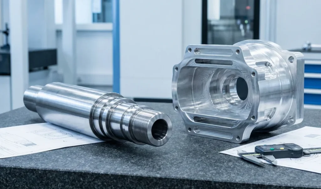 imagen de dos piezas una torneada y otra fresada