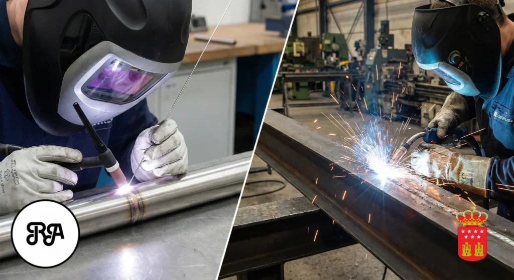 Soldadores realizando los dos tipos de soldadura industrial en Madrid