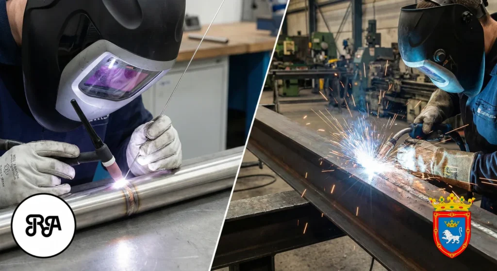 Soldadores realizando los dos tipos de soldadura industrial en Pamplona