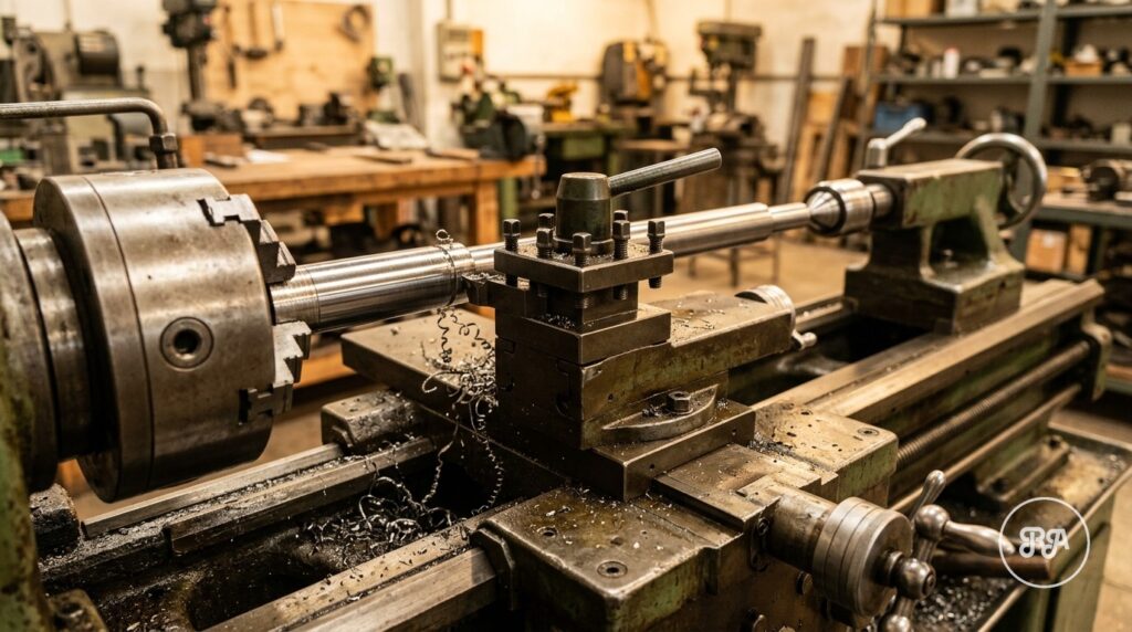 Partes del torno paralelo: plato de garras, carro y contrapunto - Industrias Ríos