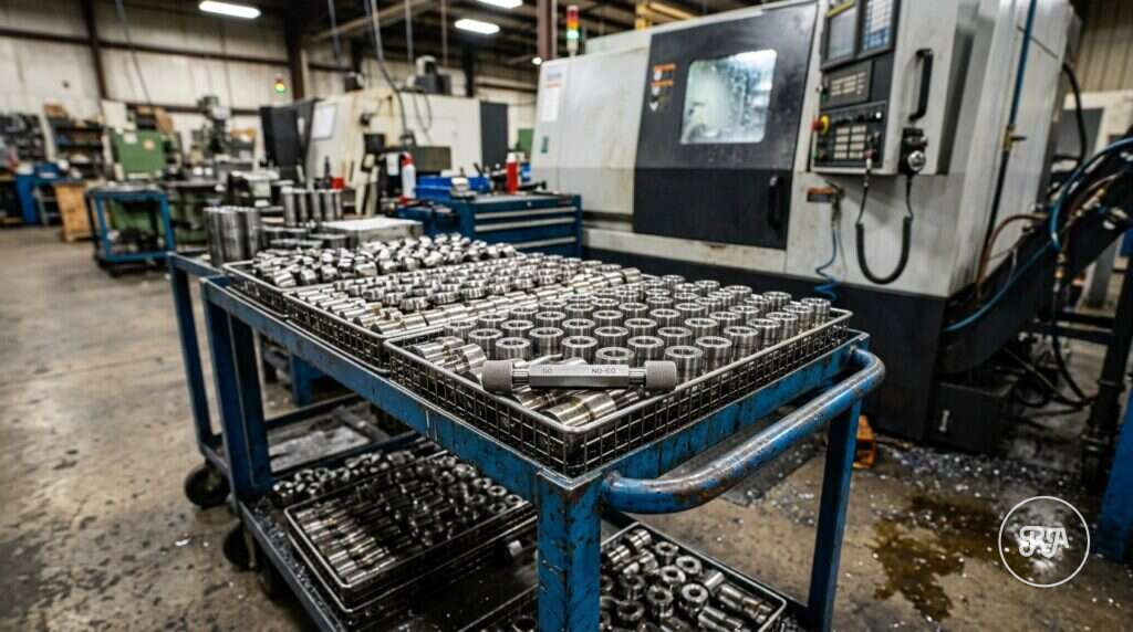 Bandejas con piezas torneadas de una serie corta, Industrias Ríos