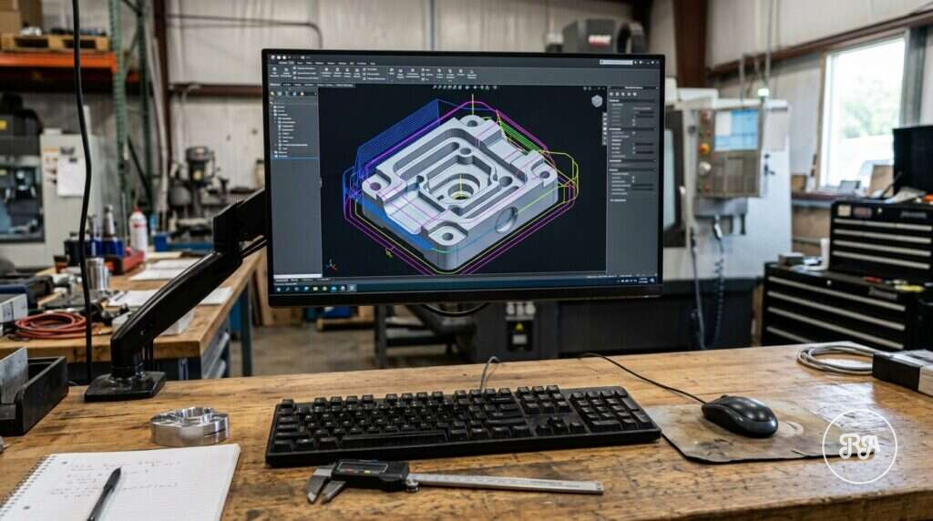 Modelo CAD/CAM de una pieza en la oficina técnica, Industrias Ríos