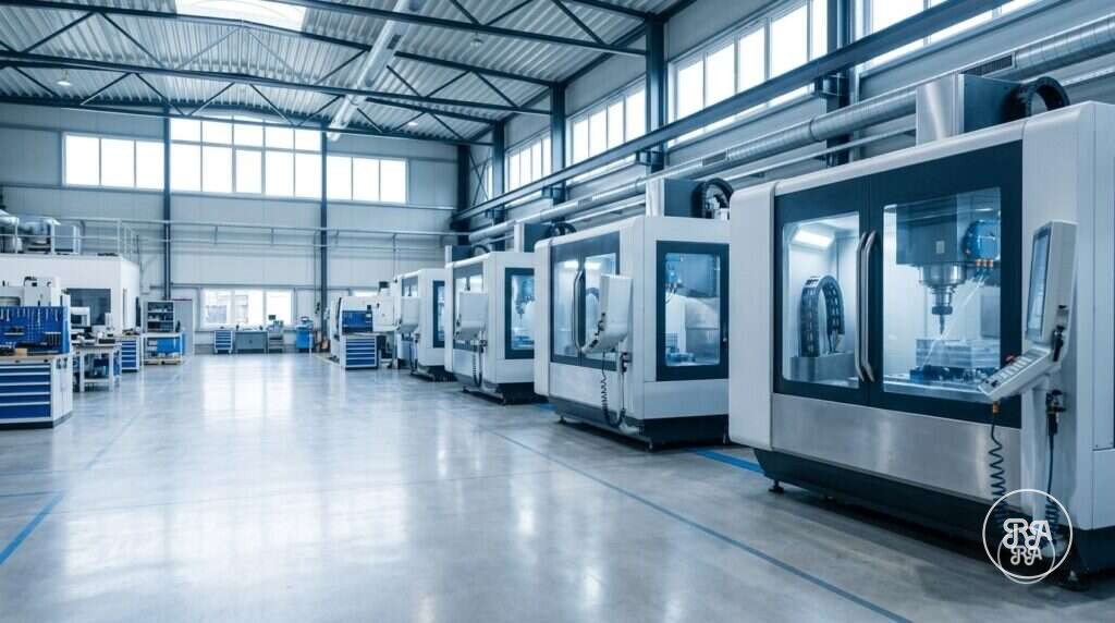 Nave de mecanizado de precisión de Industrias Ríos con varios centros CNC alineados