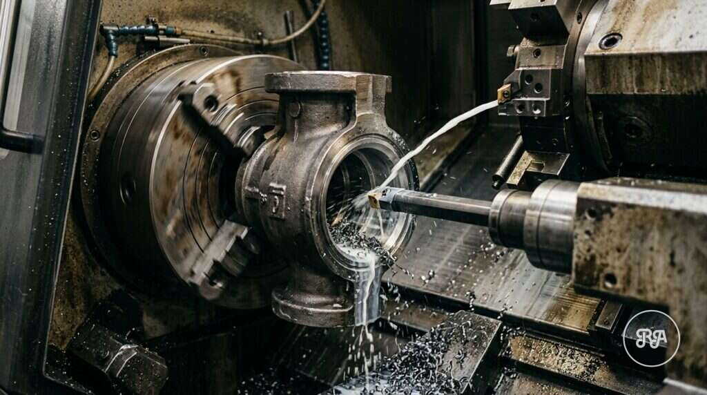 Mecanizado de válvulas | Industrias Ríos Torno CNC mecanizando el asiento de un cuerpo de válvula, Industrias Ríos