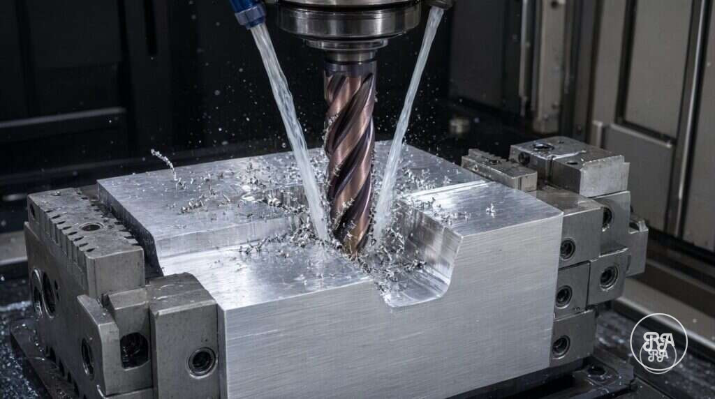 Fresa cortando un bloque de aluminio en centro de mecanizado CNC – Industrias Ríos